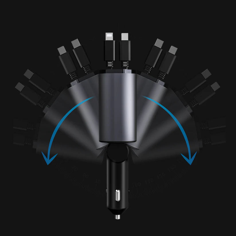 4 in 1 Retractable Car Charger -  USB-C & Lightning cable